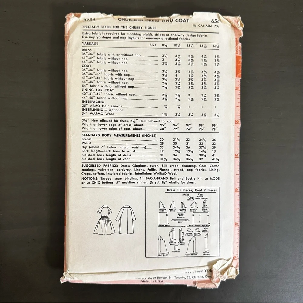 Vintage Sewing Pattern Sew Easy Advance Girls Dress Coat 1960s Size 14.5 Classic